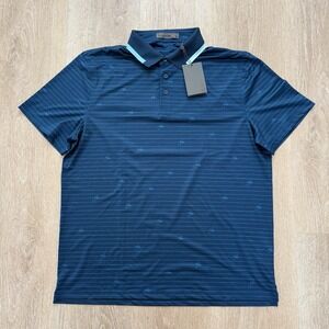 G/Fore "Deepsea" Blue Script Stripe Tech Mens Size XL Golf Polo Shirt NWT $120